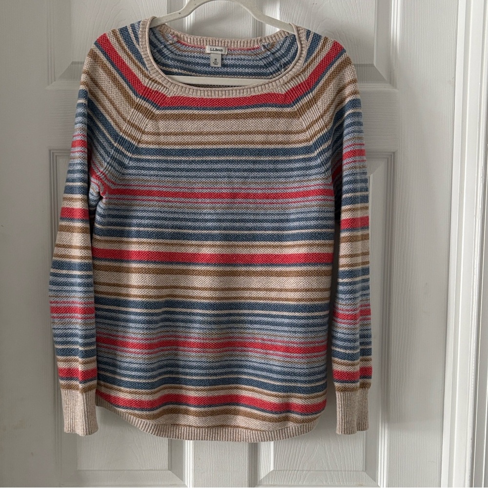 L.L Bean Knit Sweater Cotton‎ Striped Multicolor Size Medium